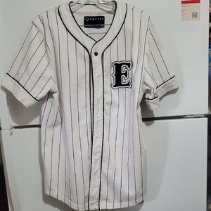 EMPIRE White / Black Stripes V Neck Short Sleeve Size L
